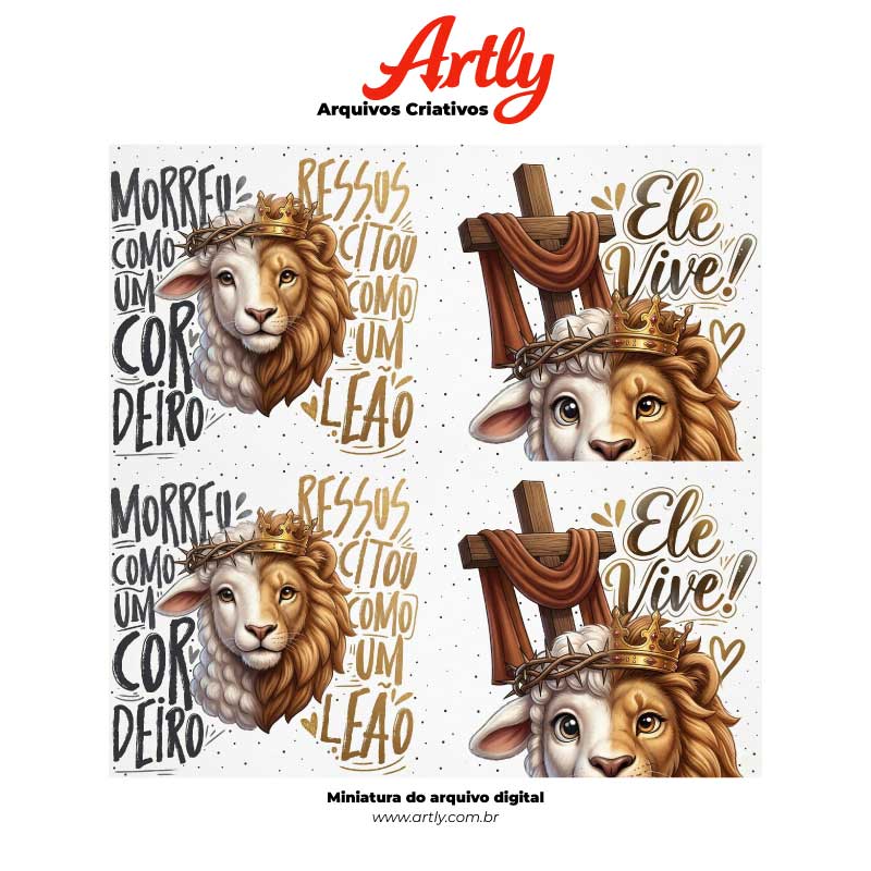 Arte Caneca Morreu como Cordeiro Ressuscitou como Leão | PNG + PDF Sublimação - imagem 3
