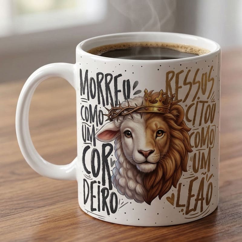 Arte Caneca Morreu como Cordeiro Ressuscitou como Leão | PNG + PDF Sublimação - imagem 4