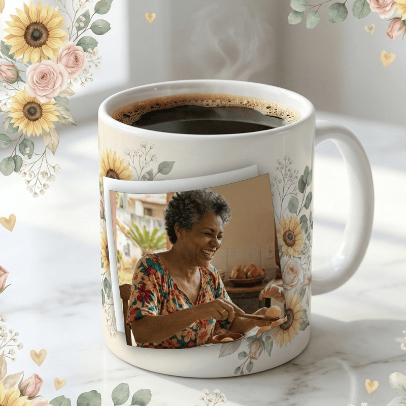 Miniatura 4 de Arte Caneca Dia das Mães Floral Girassol com Foto | PNG + PDF + AI Sublimação