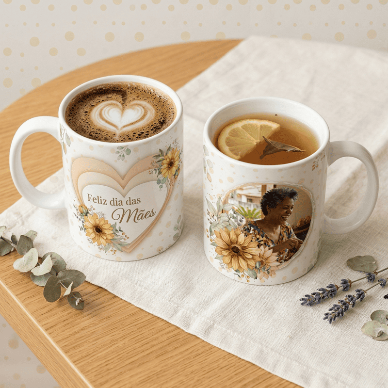 Arte Caneca Dia das Mães Personalizada com Foto | PNG + PDF + AI Sublimação