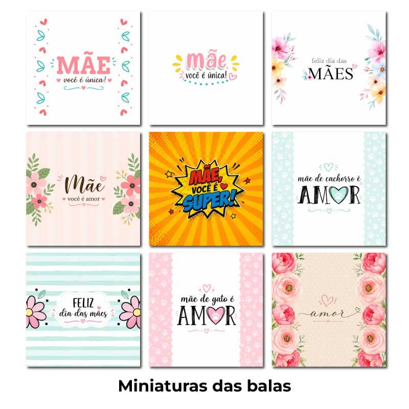 Miniatura 2 de Kit 10 Cartões Dia das Mães com Balas | 20 Artes PNG Imprimíveis