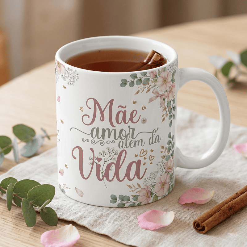 Miniatura 3 de Arte Caneca Mãe Amor Além da Vida | PNG + PDF + AI Sublimação Floral