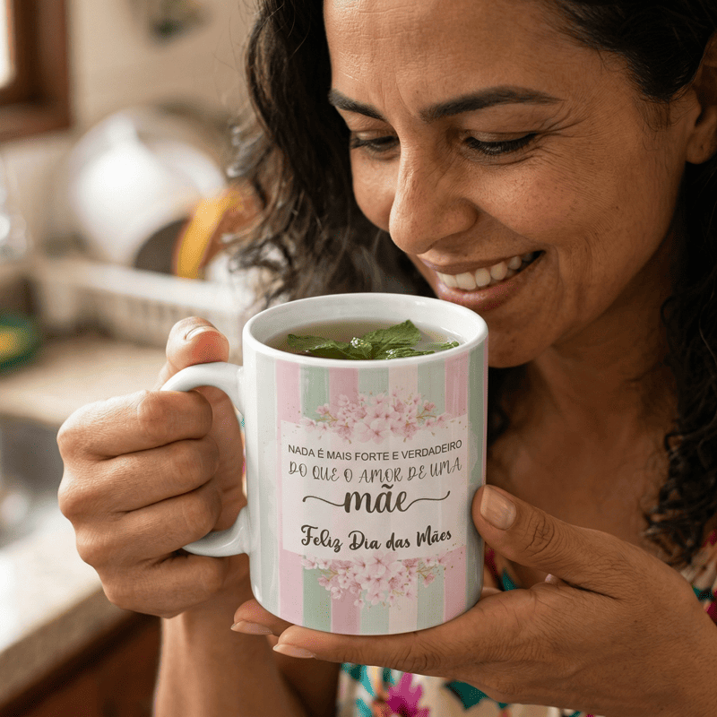 Miniatura 5 de Arte Caneca Amor de Mãe Dia das Mães Listrada Floral | PNG + PDF + AI