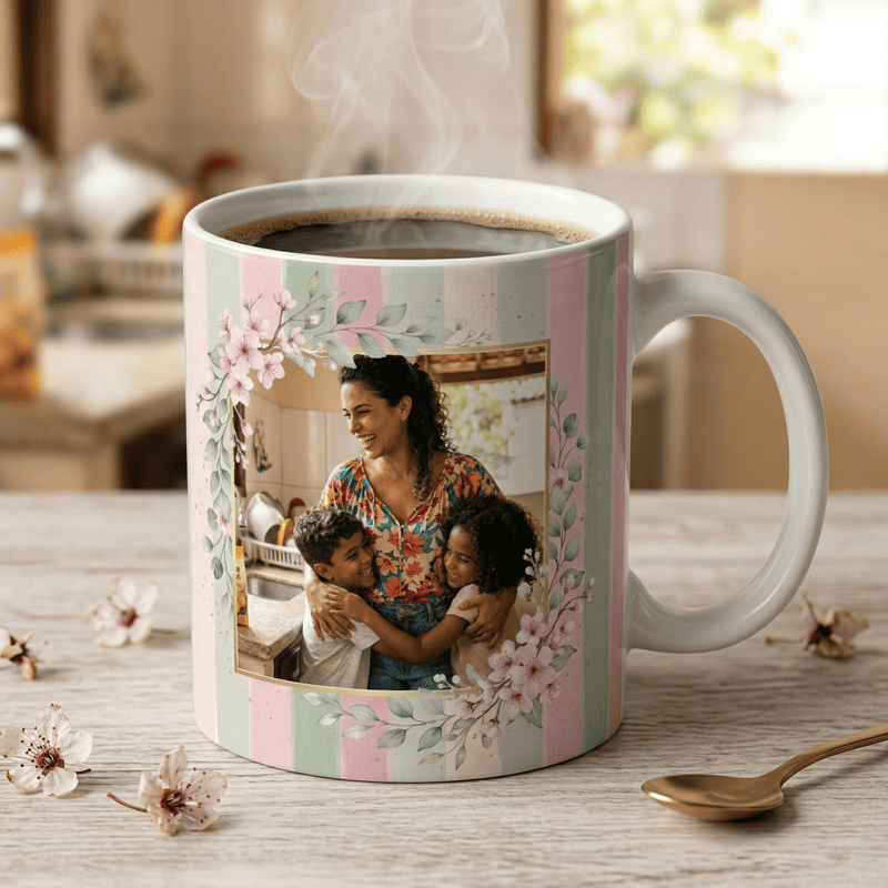 Miniatura 2 de Arte Caneca Amor de Mãe Dia das Mães Listrada Floral | PNG + PDF + AI