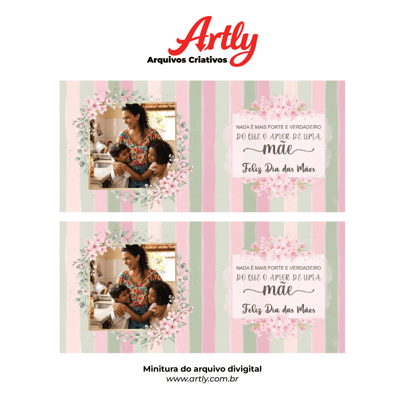 Miniatura 3 de Arte Caneca Amor de Mãe Dia das Mães Listrada Floral | PNG + PDF + AI