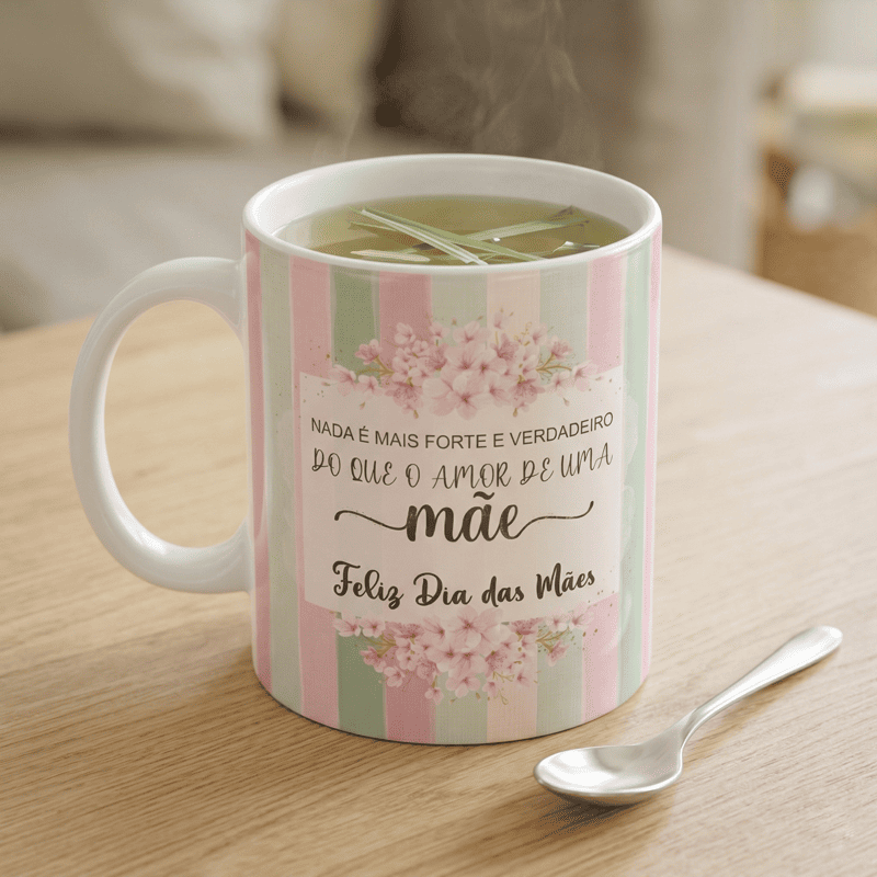 Miniatura 4 de Arte Caneca Amor de Mãe Dia das Mães Listrada Floral | PNG + PDF + AI