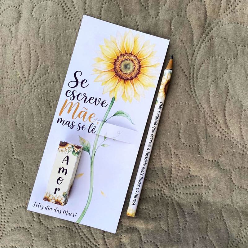 Miniatura 2 de Card Dia das Mães Girassol com Lápis e Bala | Arquivo Digital Studio, PNG e PDF