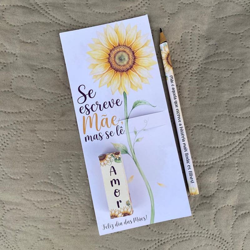 Miniatura 3 de Card Dia das Mães Girassol com Lápis e Bala | Arquivo Digital Studio, PNG e PDF