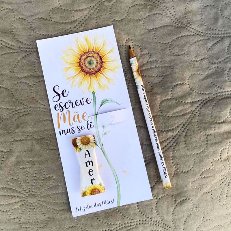 Miniatura 5 de Card Dia das Mães Girassol com Lápis e Bala | Arquivo Digital Studio, PNG e PDF