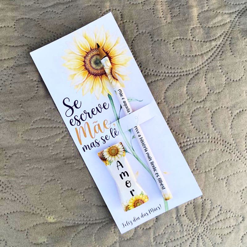 Miniatura 4 de Card Dia das Mães Girassol com Lápis e Bala | Arquivo Digital Studio, PNG e PDF