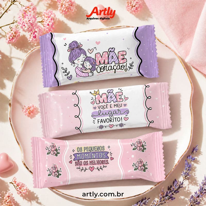 Miniatura 3 de 9 Embalagens de Balas Personalizadas Dia das Mães (Modelos Variados) | Arquivo Digital PNG + PDF + Studio
