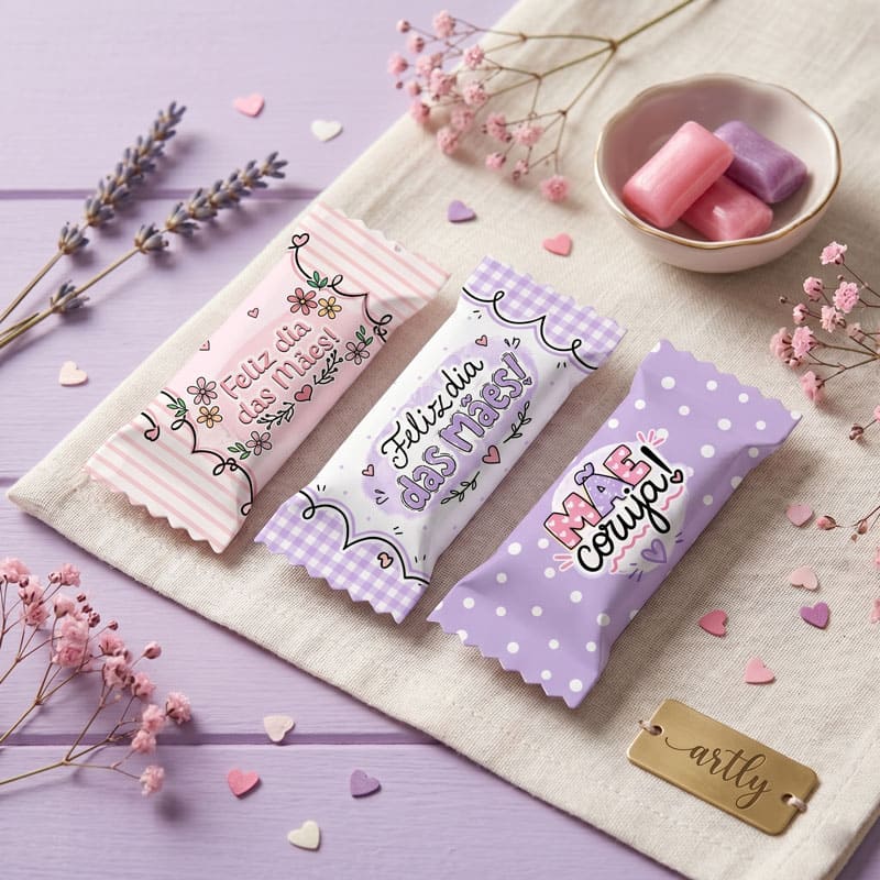 9 Embalagens de Balas Personalizadas Dia das Mães | Arquivo Digital PNG + PDF + Studio