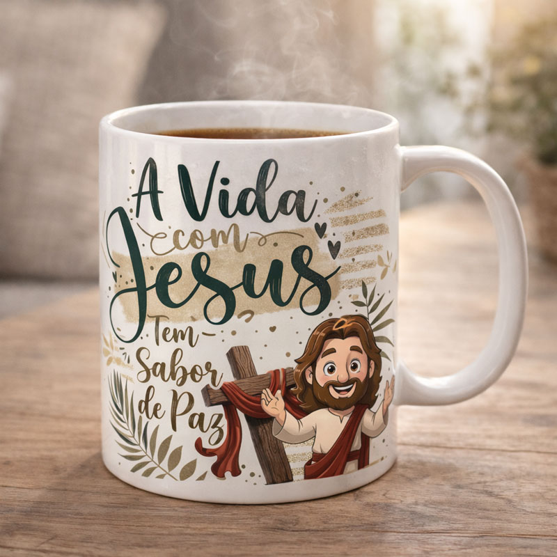 Miniatura 2 de Arte Caneca A Vida com Jesus Tem Sabor de Paz | PNG + PDF Sublimação