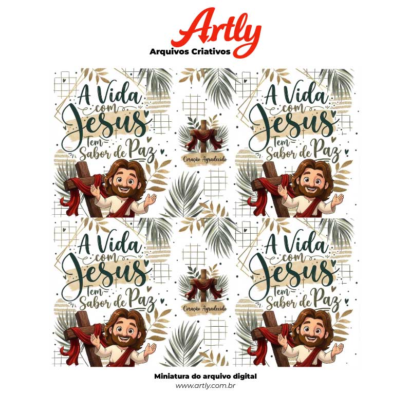 Miniatura 3 de Arte Caneca A Vida com Jesus Tem Sabor de Paz | PNG + PDF Sublimação