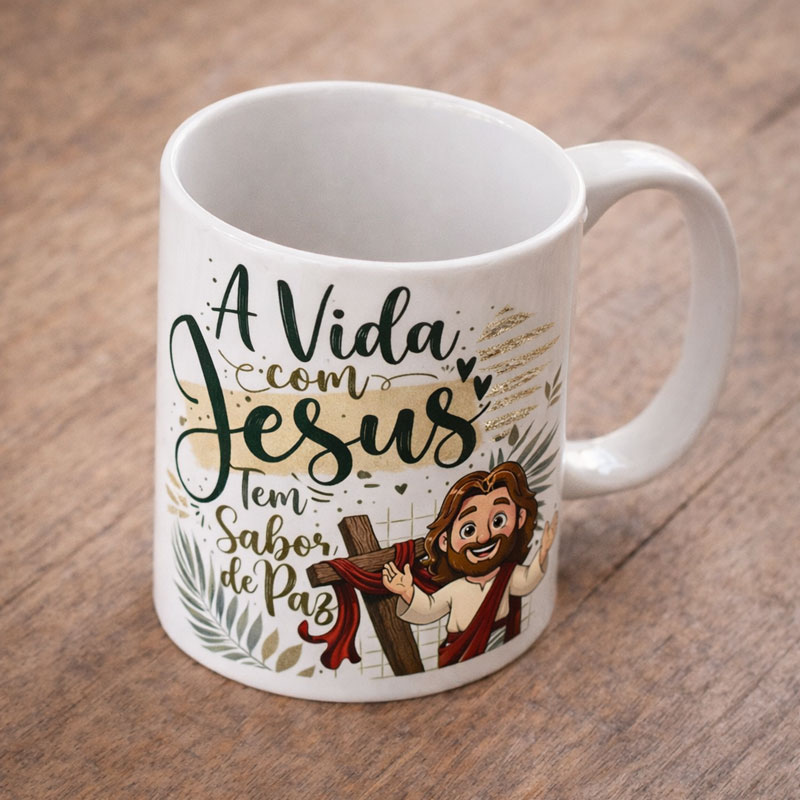 Miniatura 4 de Arte Caneca A Vida com Jesus Tem Sabor de Paz | PNG + PDF Sublimação