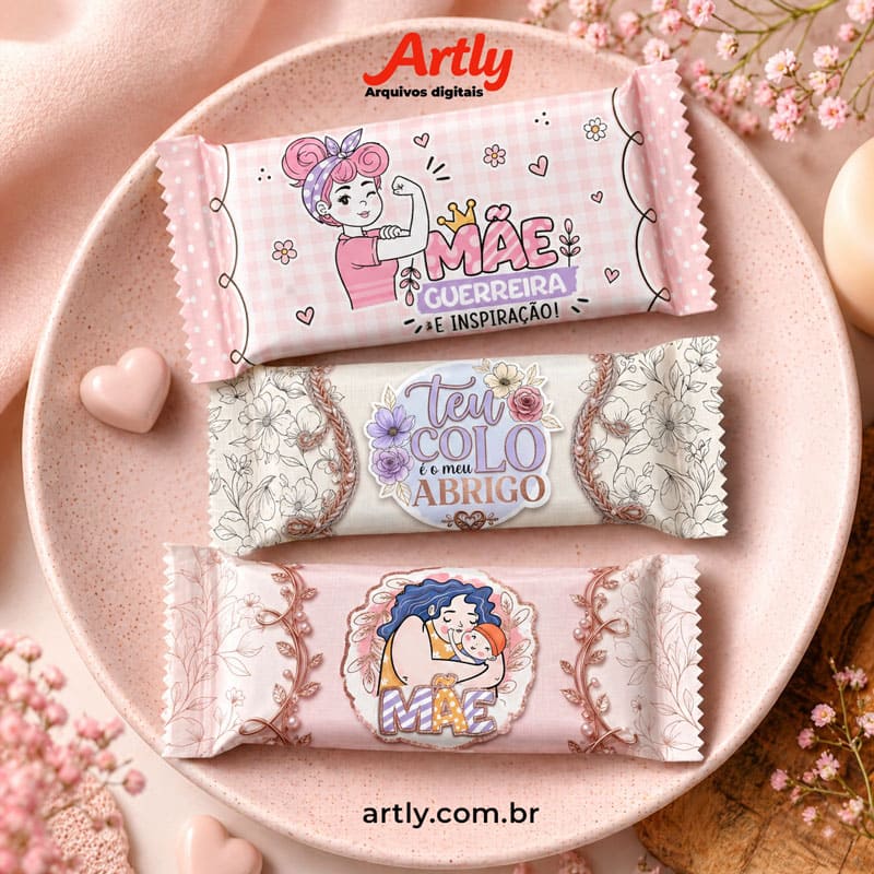 Miniatura 3 de 9 Embalagens de Balas Personalizadas Dia das Mães (Coleção Delicada e Floral) | PNG + PDF + Studio