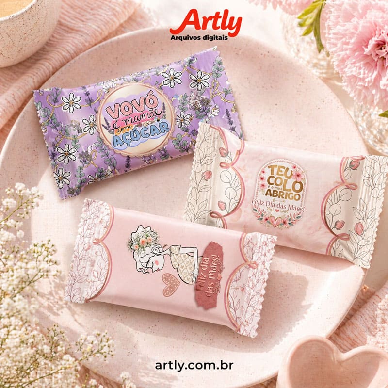 Miniatura 4 de 9 Embalagens de Balas Personalizadas Dia das Mães (Coleção Delicada e Floral) | PNG + PDF + Studio