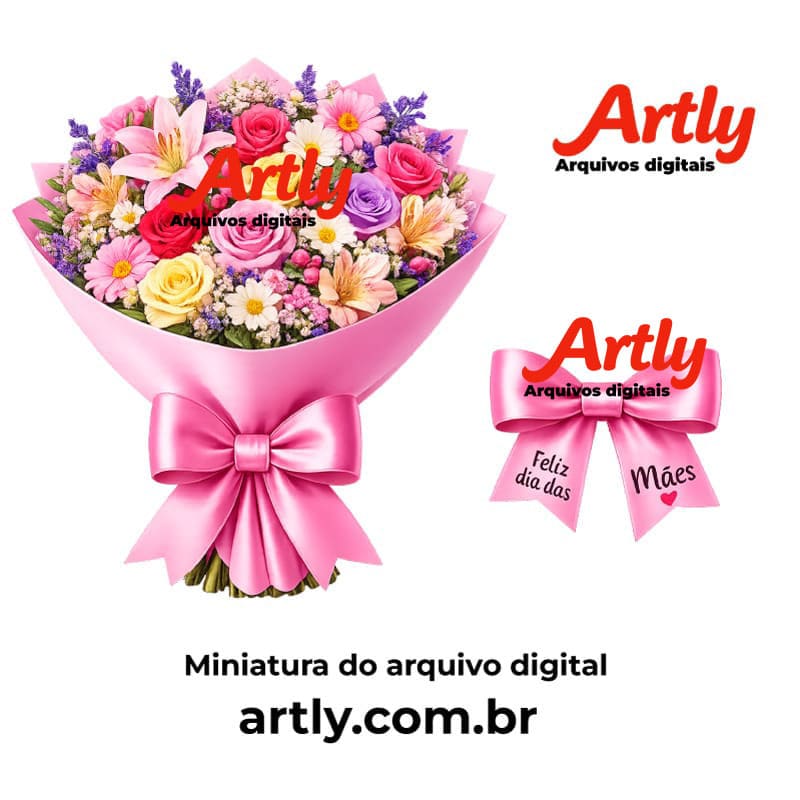Miniatura 2 de Buquê de Flores Dia das Mães para Lembrancinha com Chocolate | Arquivo PDF e Studio (Flores Variadas)