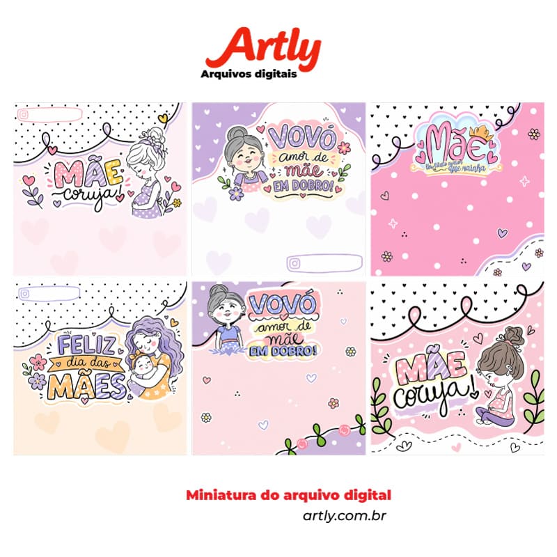 Miniatura 2 de 6 Cartões para Lembrancinhas Dia das Mães (Vovó, Mãe Coruja, Amor em Dobro) | PNG + PDF + Studio