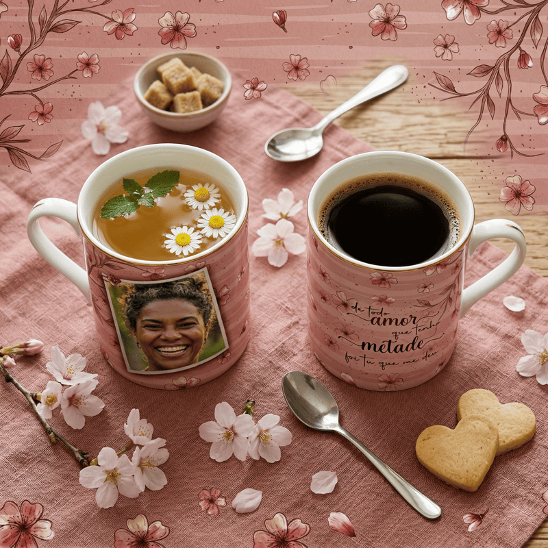 Arte Caneca Floral Dia das Mães com Foto | PNG + PDF + AI