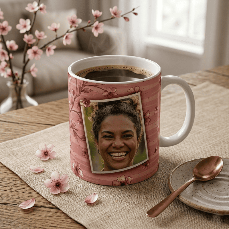 Miniatura 2 de Arte Caneca Floral Dia das Mães com Foto | PNG + PDF + AI