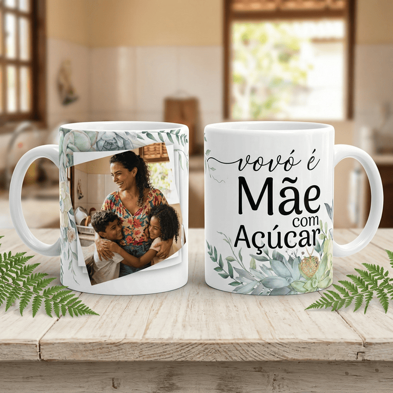 Arte Caneca Vovó Mãe com Açúcar | PNG + PDF + AI Sublimação Personalizada