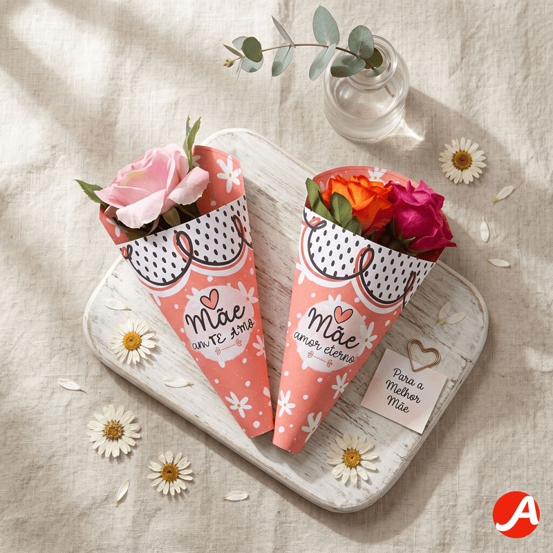 Envelope para Flores Dia das Mães “Mãe Amor Eterno” Floral Coral | PNG + PDF + Studio