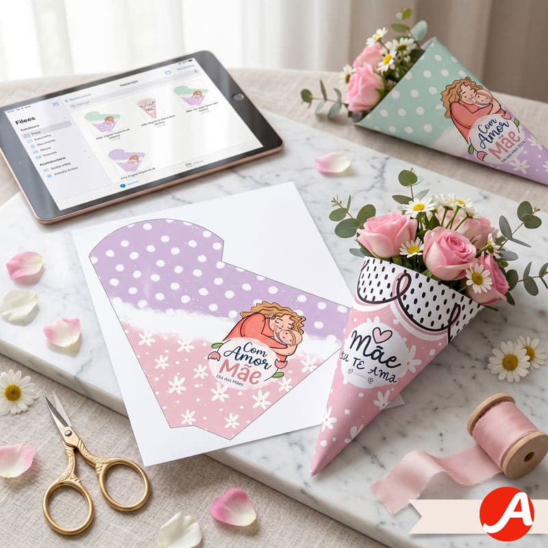 Miniatura 2 de Envelope para Flores Dia das Mães “Com Amor, Mãe” | PNG + PDF + Studio