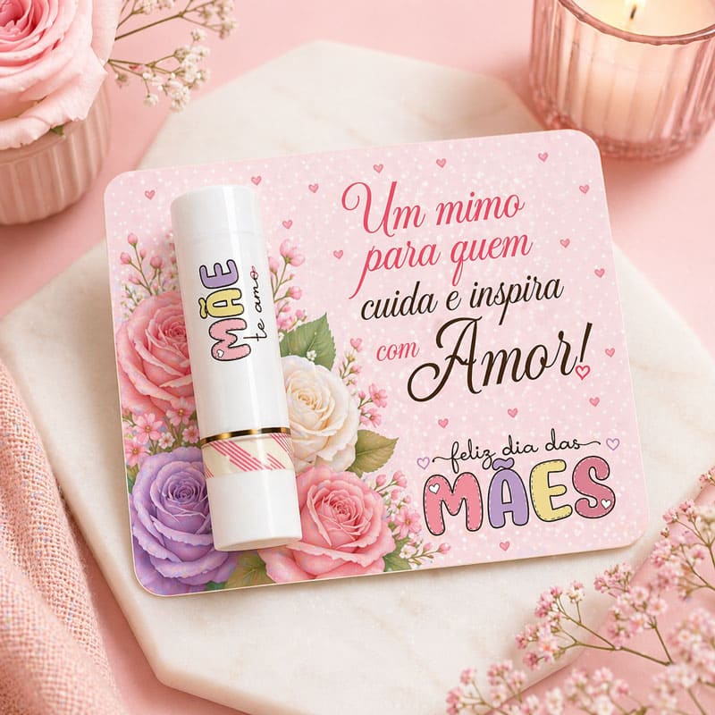 Card Dia das Mães com Batom | Arquivo Digital PNG + PDF para Corte