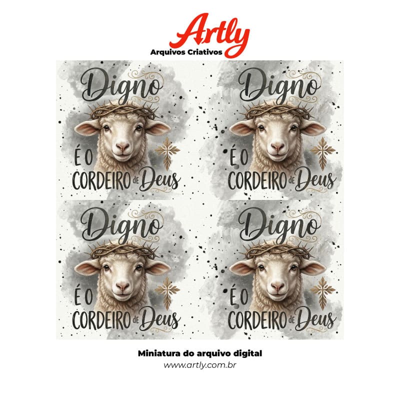 Miniatura 2 de Arte Caneca Digno é o Cordeiro de Deus | PNG + PDF Sublimação Cristã