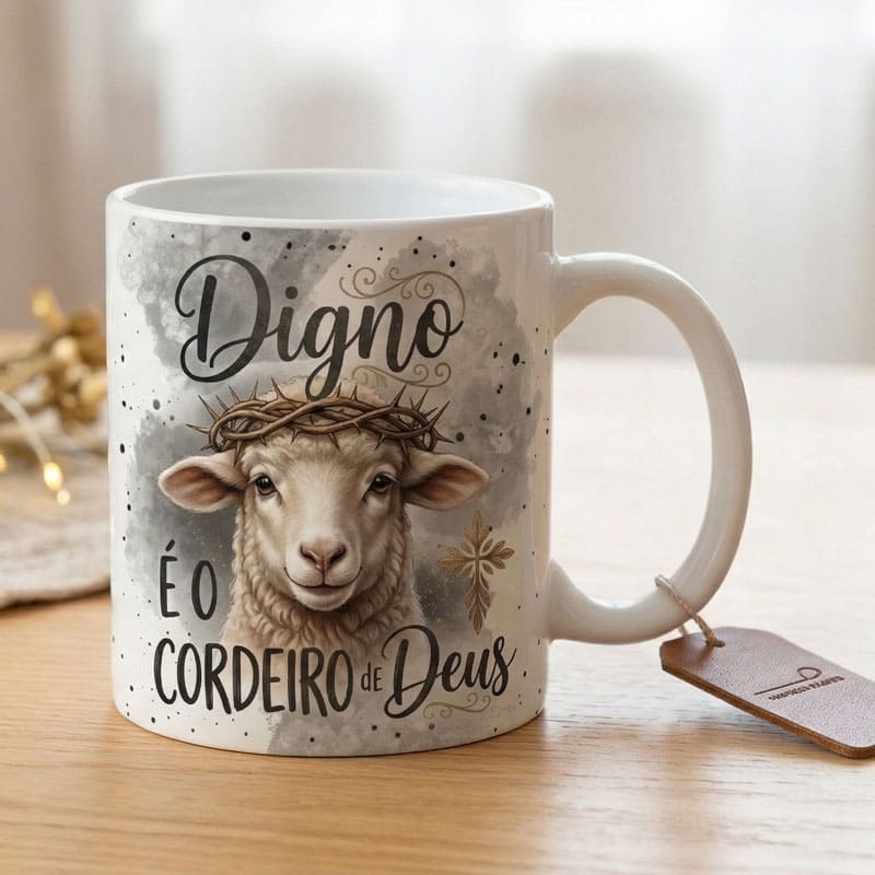 Miniatura 5 de Arte Caneca Digno é o Cordeiro de Deus | PNG + PDF Sublimação Cristã