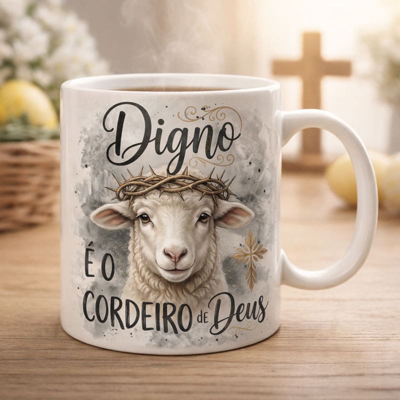 Miniatura 4 de Arte Caneca Digno é o Cordeiro de Deus | PNG + PDF Sublimação Cristã