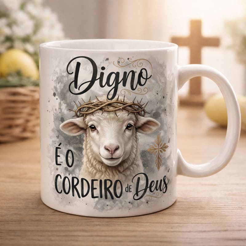 Miniatura 3 de Arte Caneca Digno é o Cordeiro de Deus | PNG + PDF Sublimação Cristã
