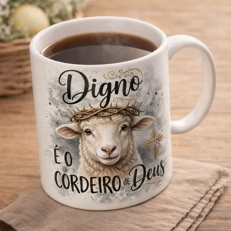 Miniatura 6 de Arte Caneca Digno é o Cordeiro de Deus | PNG + PDF Sublimação Cristã