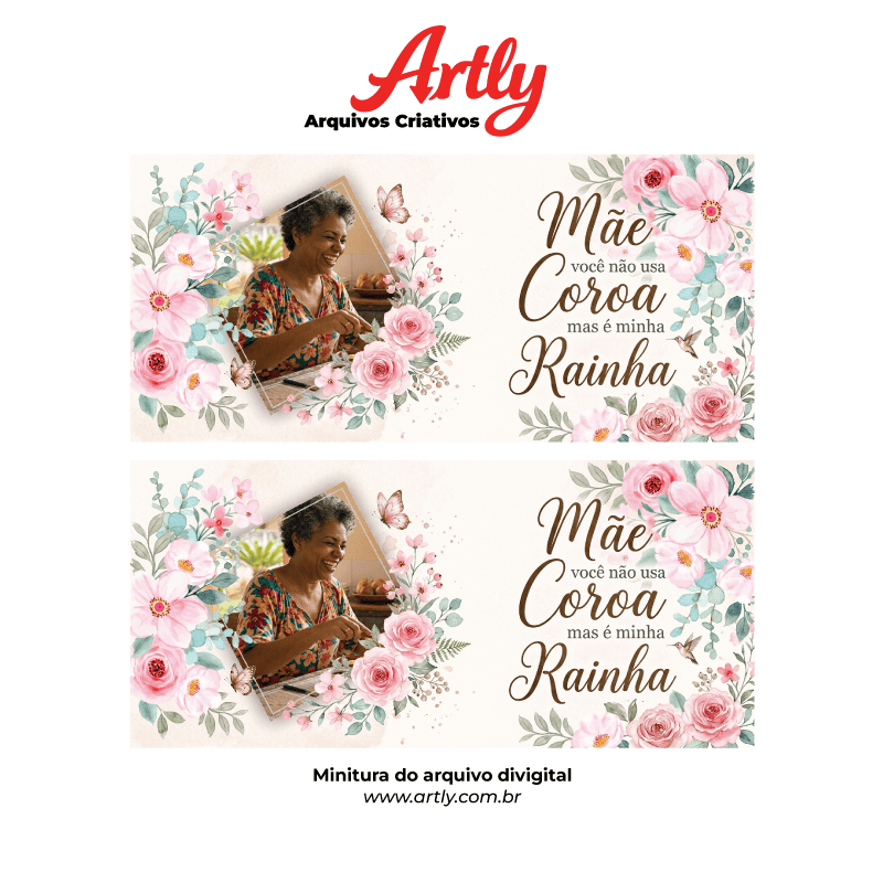 Miniatura 4 de Arte Caneca Dia das Mães Minha Rainha Floral | PNG + PDF + AI Sublimação