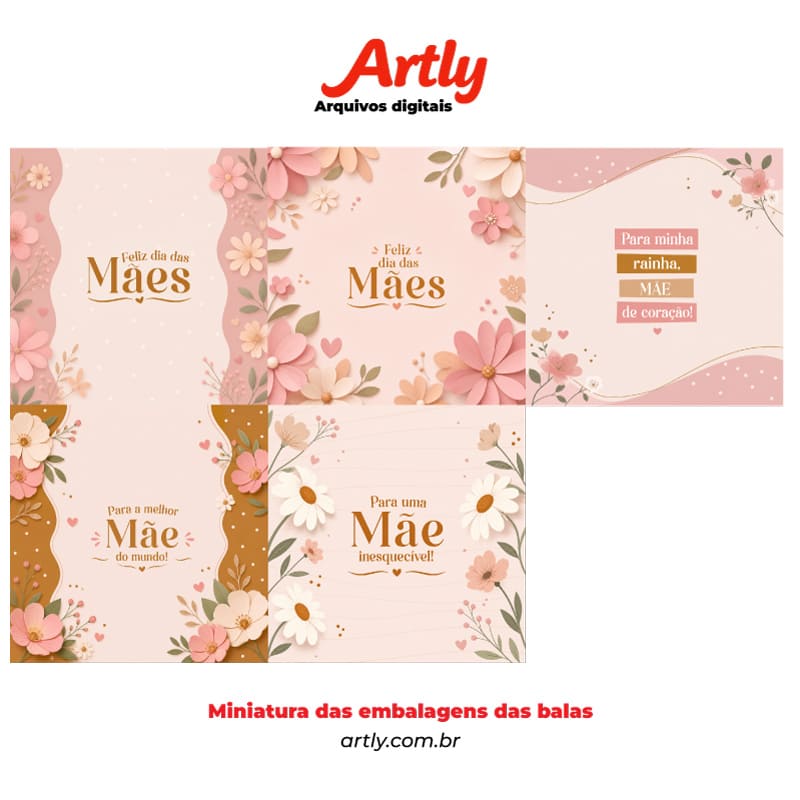 Miniatura 2 de 5 Cartões + 5 Embalagens para Balas Dia das Mães | PNG + PDF + Studio