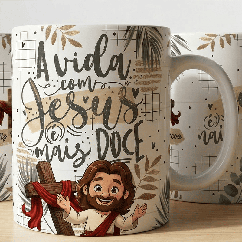 Arte Caneca Páscoa Cristã A Vida com Jesus é Mais Doce | PNG + PDF Sublimação
