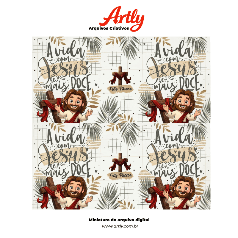 Miniatura 6 de Arte Caneca Páscoa Cristã A Vida com Jesus é Mais Doce | PNG + PDF Sublimação