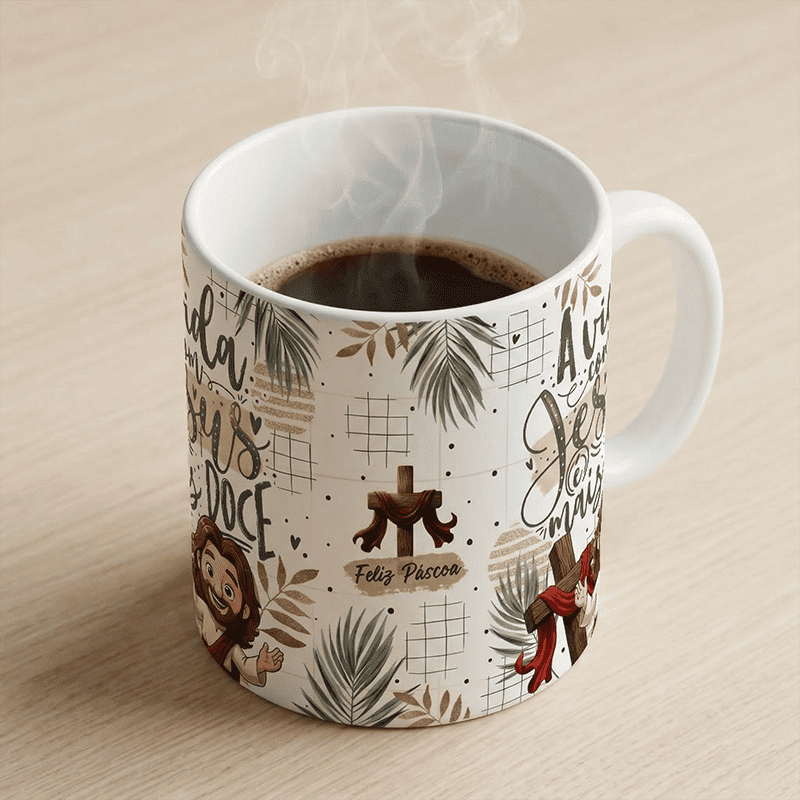 Miniatura 3 de Arte Caneca Páscoa Cristã A Vida com Jesus é Mais Doce | PNG + PDF Sublimação