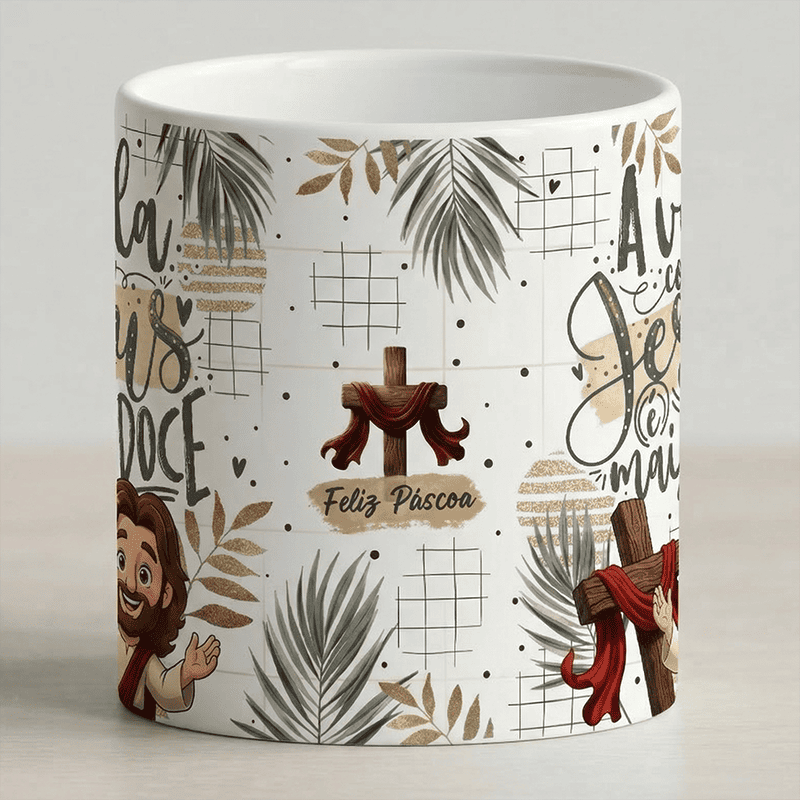 Miniatura 4 de Arte Caneca Páscoa Cristã A Vida com Jesus é Mais Doce | PNG + PDF Sublimação