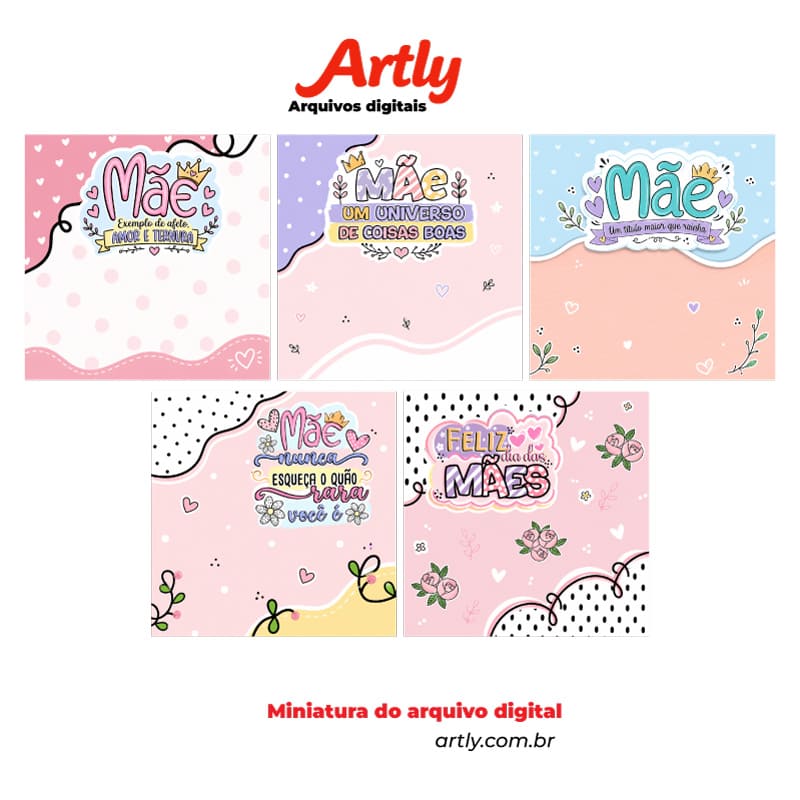 Miniatura 2 de 5 Cartões para Lembrancinhas Dia das Mães com Frases Emocionantes | PNG + PDF + Studio